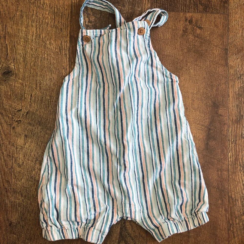 Carters Unisex Baby Blue Striped Romper adjustable straps size 24 months